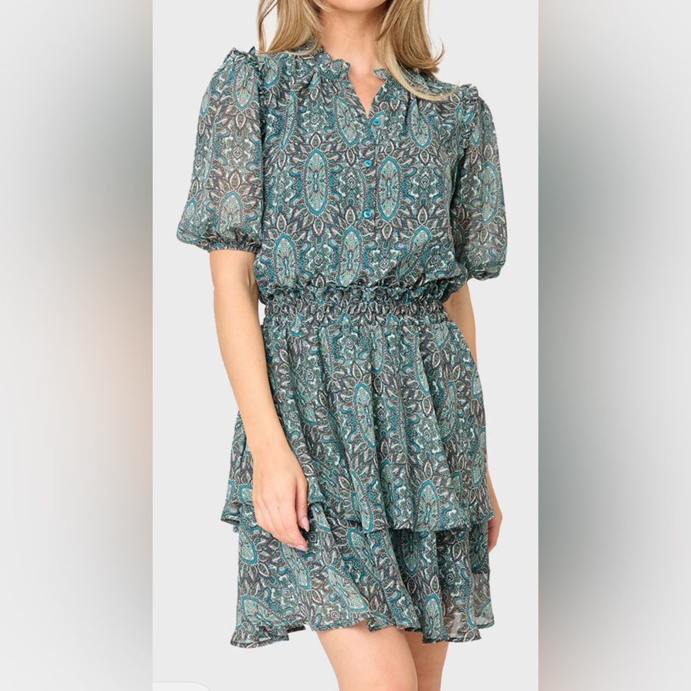 Gibsonlook Isla Smocked Waist Bubble Sleeve Day Dress sz. Large